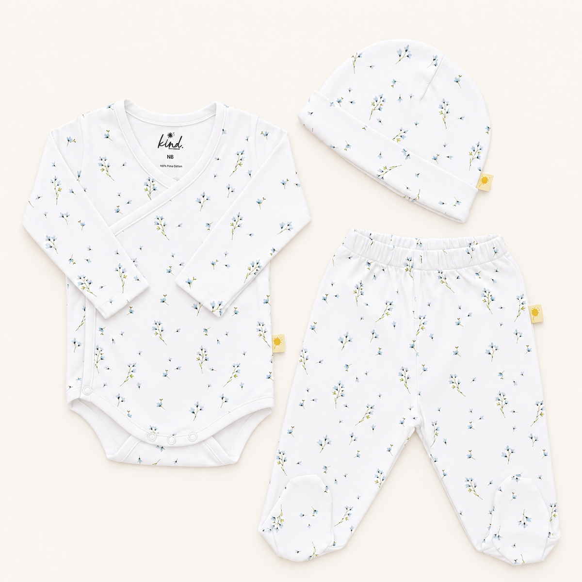 Set Floral para recién nacida | 3 piezas | Algodón Pima