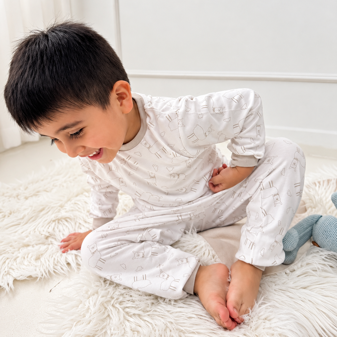 Pijama Llamita Gris para Niños | Algodón Pima