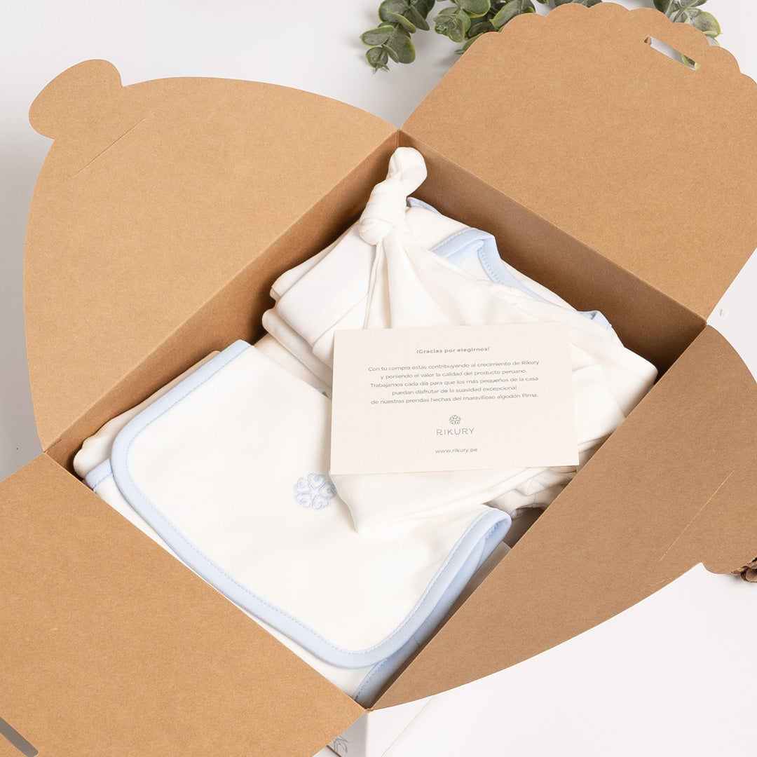 Ajuar Orgánico collareta Celeste 6 piezas