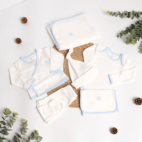 Ajuar Orgánico collareta Celeste 6 piezas