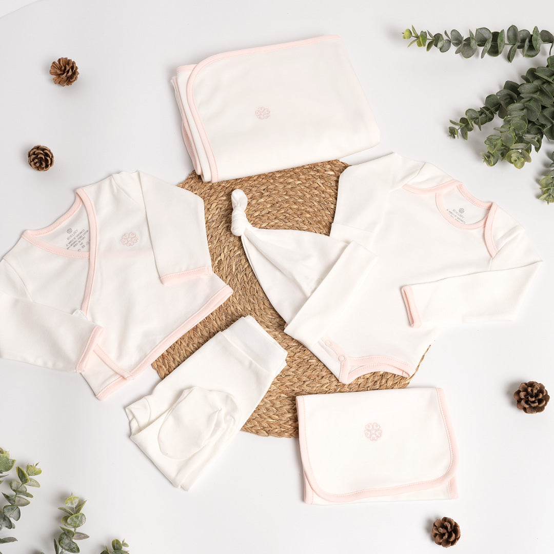 Ajuar orgánico collareta rosa 6 piezas
