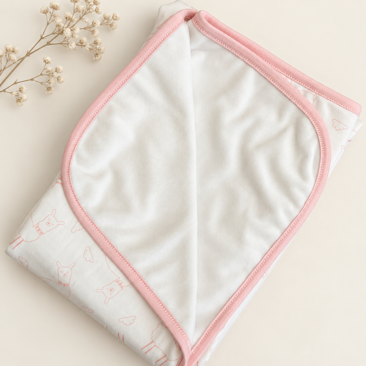 Manta Llamita Rosa bebé doble cara — algodón Pima exterior y tela visón suave interior | Rikury Baby