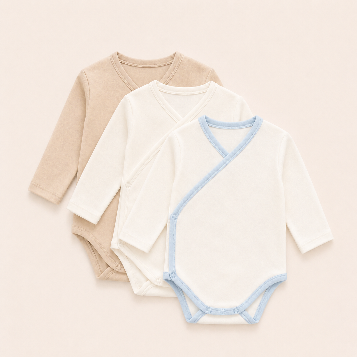 Pack 3 Bodies de algodón | Avena, Ivory, Ivory collareta celeste