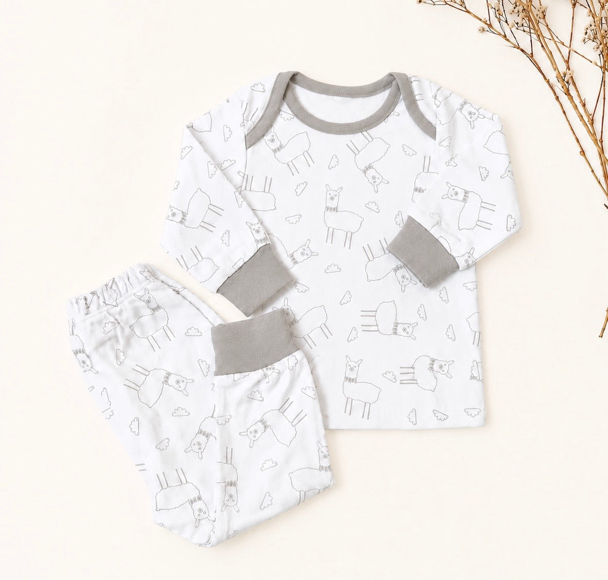 Pijama Bebé Llamita Gris | Algodón Pima Premium