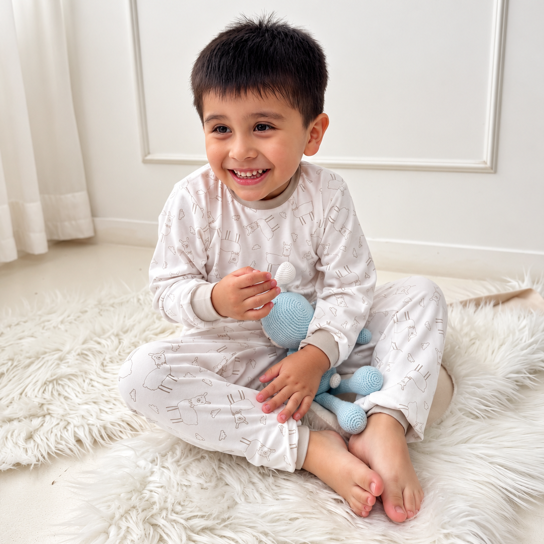 Pijama Llamita Gris para Niños | Algodón Pima