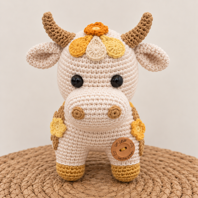 Torito de Pucará beige hecho a mano, pieza decorativa para el cuarto del bebé.