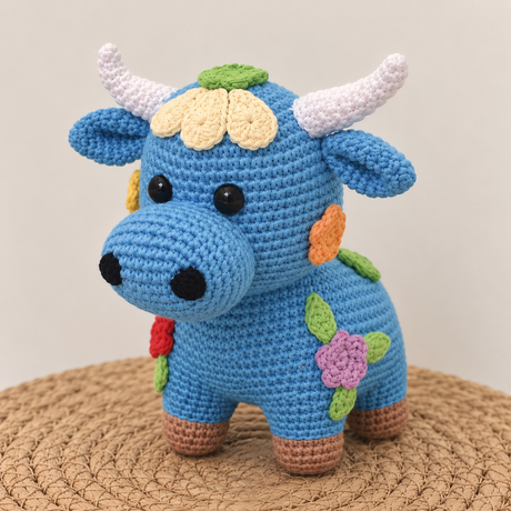 Torito de Pucará azul hecho a mano, pieza decorativa para el cuarto del bebé.