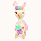 Llamita corona y pompones rosa