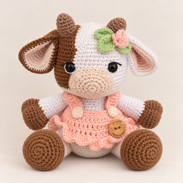 Muñeco de apego con forma de vaquita y tutú.