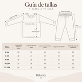 Guía de tallas Pijama 2 Piezas Rikury — medidas polo y pantalón tallas 0-3M a 12-18M