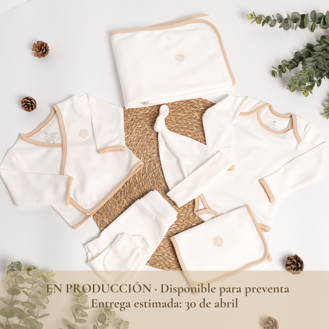 Ajuar beige 6 piezas de algodón Pima Orgánico