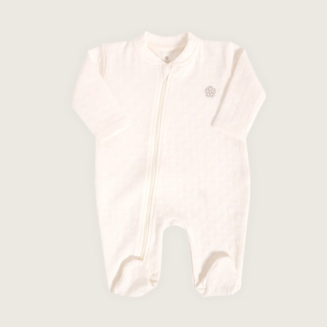 Enterizo jacquard con pies bebé Rikury talla RN-6M color Ivory
