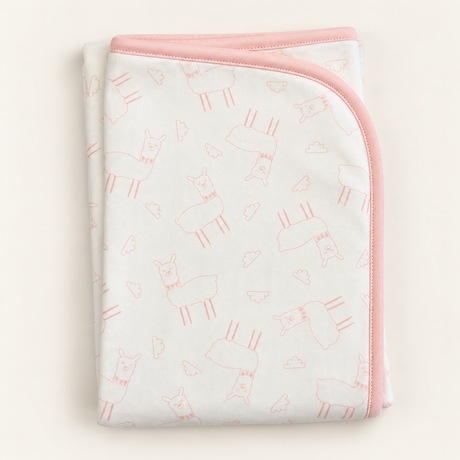 Manta Llamita Rosa bebé doblada — estampado llamitas algodón Pima peruano cara exterior | Rikury Baby