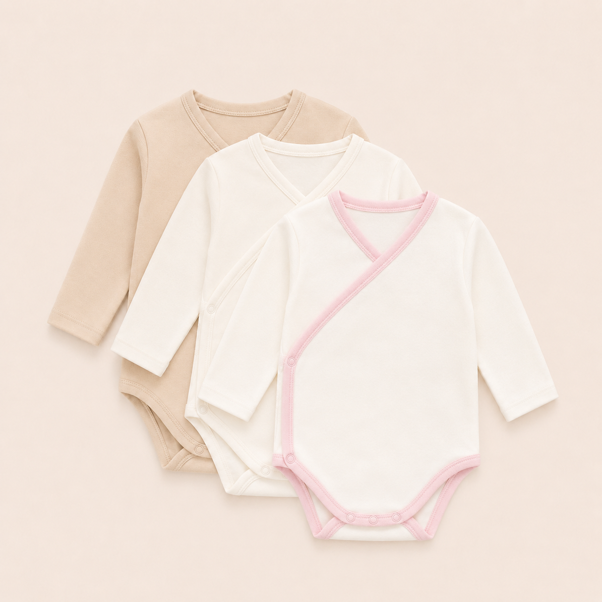 Pack 3 Bodies de algodón | Avena, Ivory, Ivory Rosa