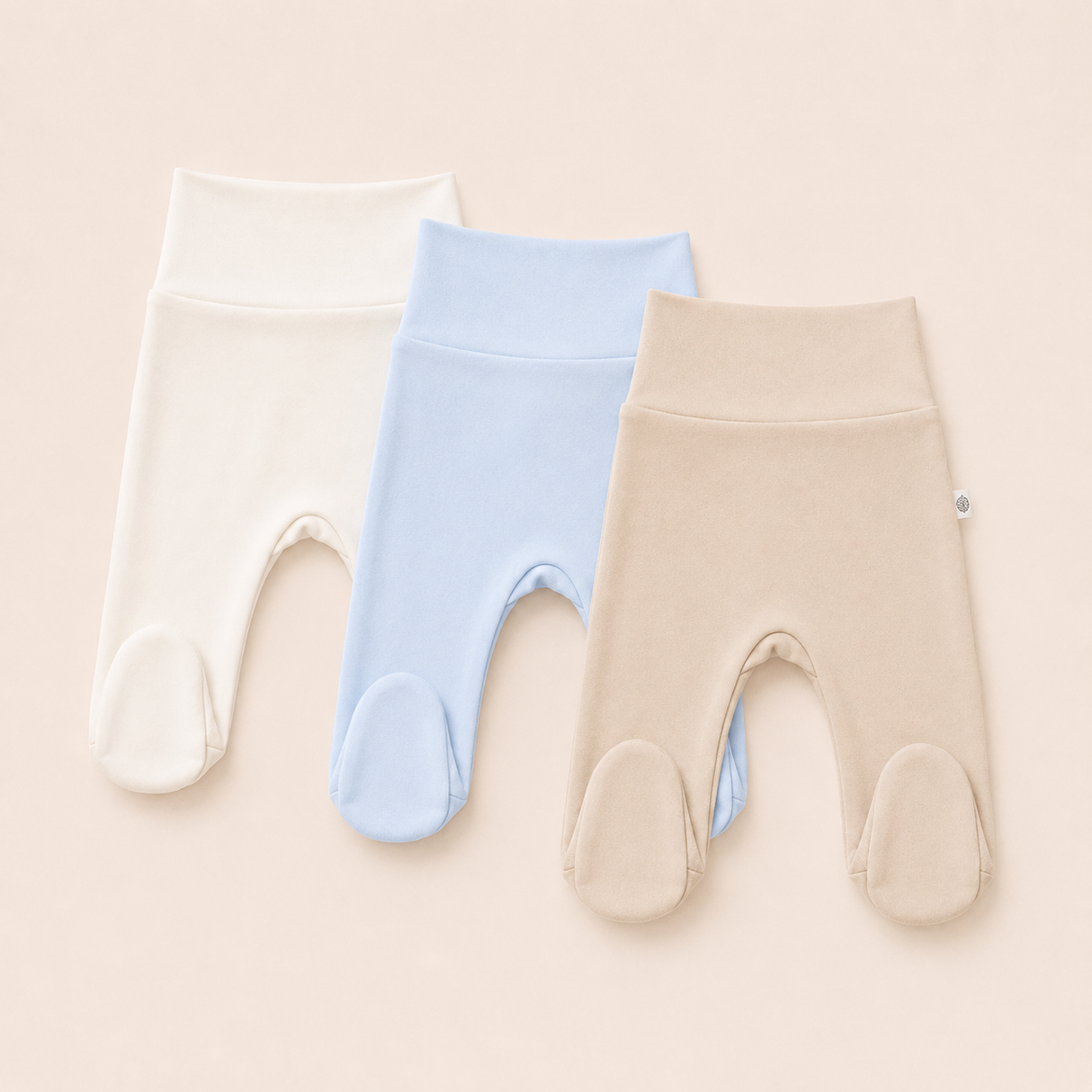 Pack x3 pantalones pretina ancha bebé – ivory, celeste y avena – algodón Pima peruano | Rikury