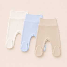 Pack x3 pantalones pretina ancha bebé – ivory, celeste y avena – algodón Pima peruano | Rikury
